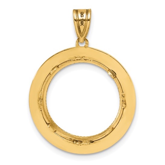 14K Yellow Gold Greek Key Coin Bezel Pendant – Diamond-Cut with Black Enamel - Picture 3 of 3